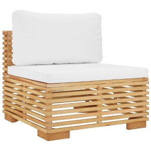 vidaXL Solid Teak Wood Patio Middle Sofa with Cream Cushions - Weather-Resistant Outdoor Furniture for Terrace, Garden, Cozy Seating Arrangement - 1 of 4