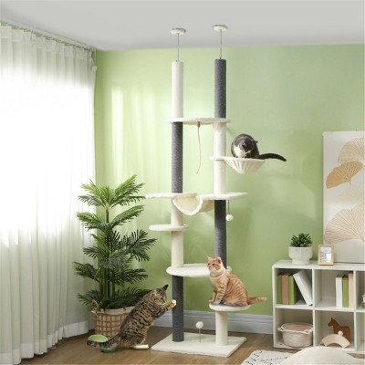 FURNIinspire Pet Tower Cat Tree, Cat Tower Cat Condo Cat Climbing Tower Cat Tree Tower for Indoor Cats Large, White, 17.3"*23.6"*100.4"