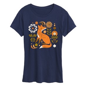 Women's - Instant Message - Autumn Fox & Flowers Short Sleeve Graphic T-Shirt - 1 of 4