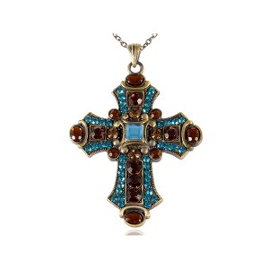 Alilang Gold Tone Ornate Cross Pendant Necklace with Multicolor Crystal Rhinestones - 1 of 3