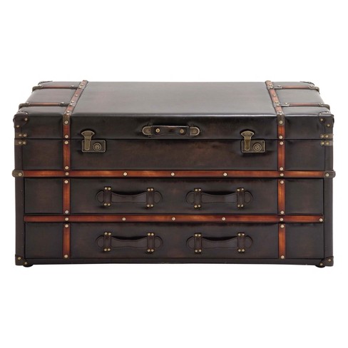 Wood And Leather Trunk Coffee Table Brown Olivia May Target