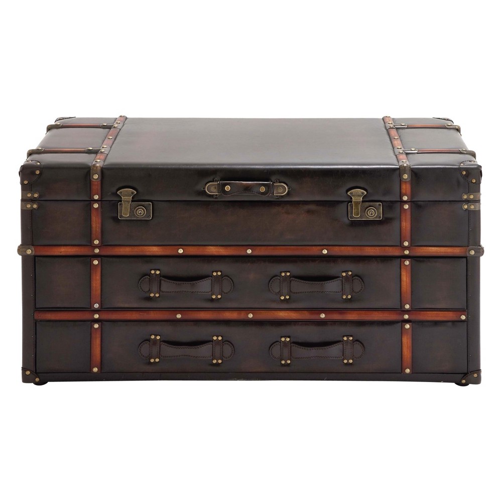 Photos - Coffee Table Wood and Leather Trunk  Brown - Olivia & May