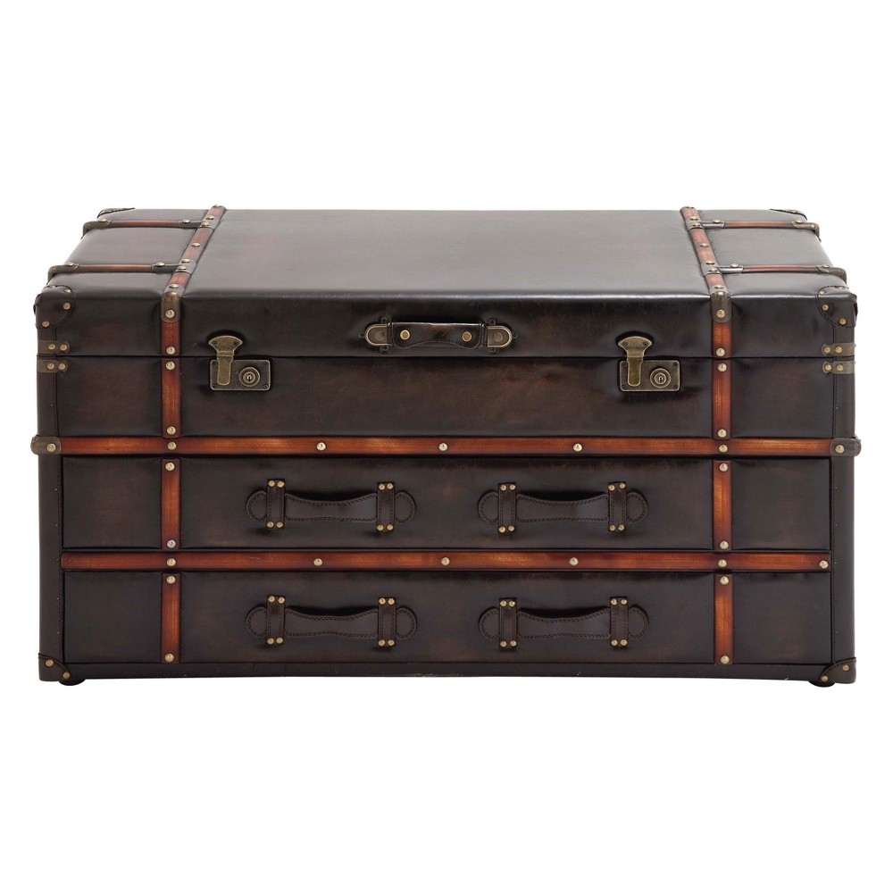 Wood and Leather Trunk Coffee Table Brown - Olivia & May