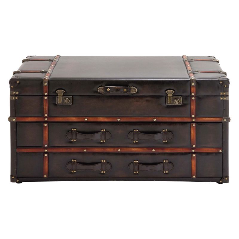 Wood and Leather Trunk Coffee Table Brown - Olivia & May, 1 of 6