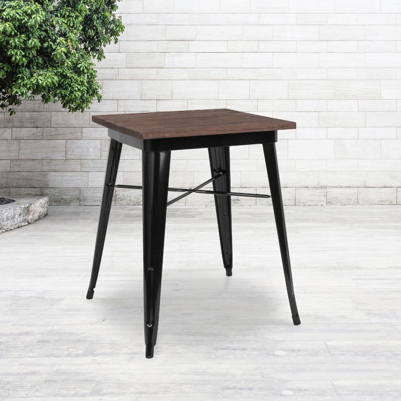 Emma and Oliver 23.5" Square Black/Wood Metal Indoor Table, 2 of 6
