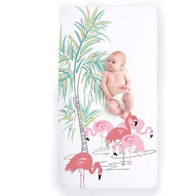 JumpOff Jo Fitted Crib Sheet - Cotton Crib Sheet for Standard Sized Crib Mattresses - Hypoallergenic and Breathable - 28 x 52 Inches - Flamingo Family