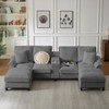 120"W Modular Corduroy Sectional Sofa with USB Ports, Storage & Cup Holders, U-Shaped Sofa 4-Seater Sofa Couch - ModernLuxe - 2 of 4