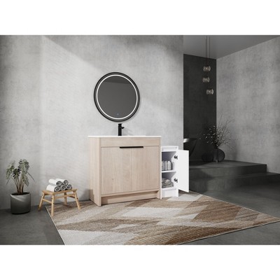 NicBex Bathroom Vanity with Ceramic Sink,Bathroom Sink Vanity with Storage Cabinets,Bathroom Sink Cabinet for Bathroom,White/Brown