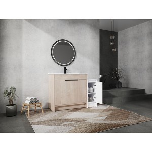 NicBex Bathroom Vanity with Ceramic Sink,Bathroom Sink Vanity with Storage Cabinets,Bathroom Sink Cabinet for Bathroom,White/Brown - 1 of 4