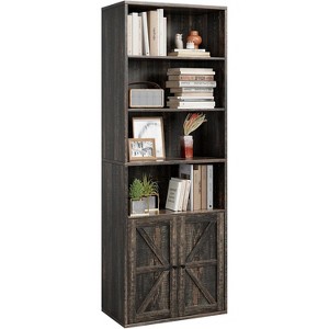 71.4" Tall Bookcases and Bookshelves, Farmhouse Bookshelf, Industrial Large Bookcase with Doors and Open Shelves - 1 of 4