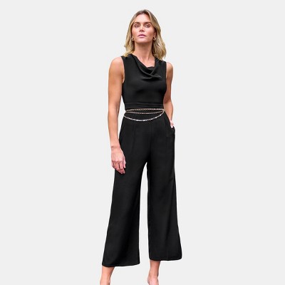 Women's Black Cowl Neck Straight Leg Jumpsuit - Cupshe