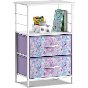 Sorbus 2 Drawers Nightstand with Shelf - Steel Frame, Wood Top & Easy Pull Fabric Bins - Perfect for Home, Bedroom, Office & More - 1 of 4