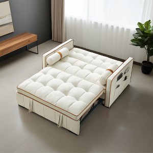 Leovsnove 55.5" Convertible Sofa Bed, 3 in 1 Velvet Pull Out Couch with Side Pockets and Adjsutable Backrest, Lumbar Pillows - 1 of 4