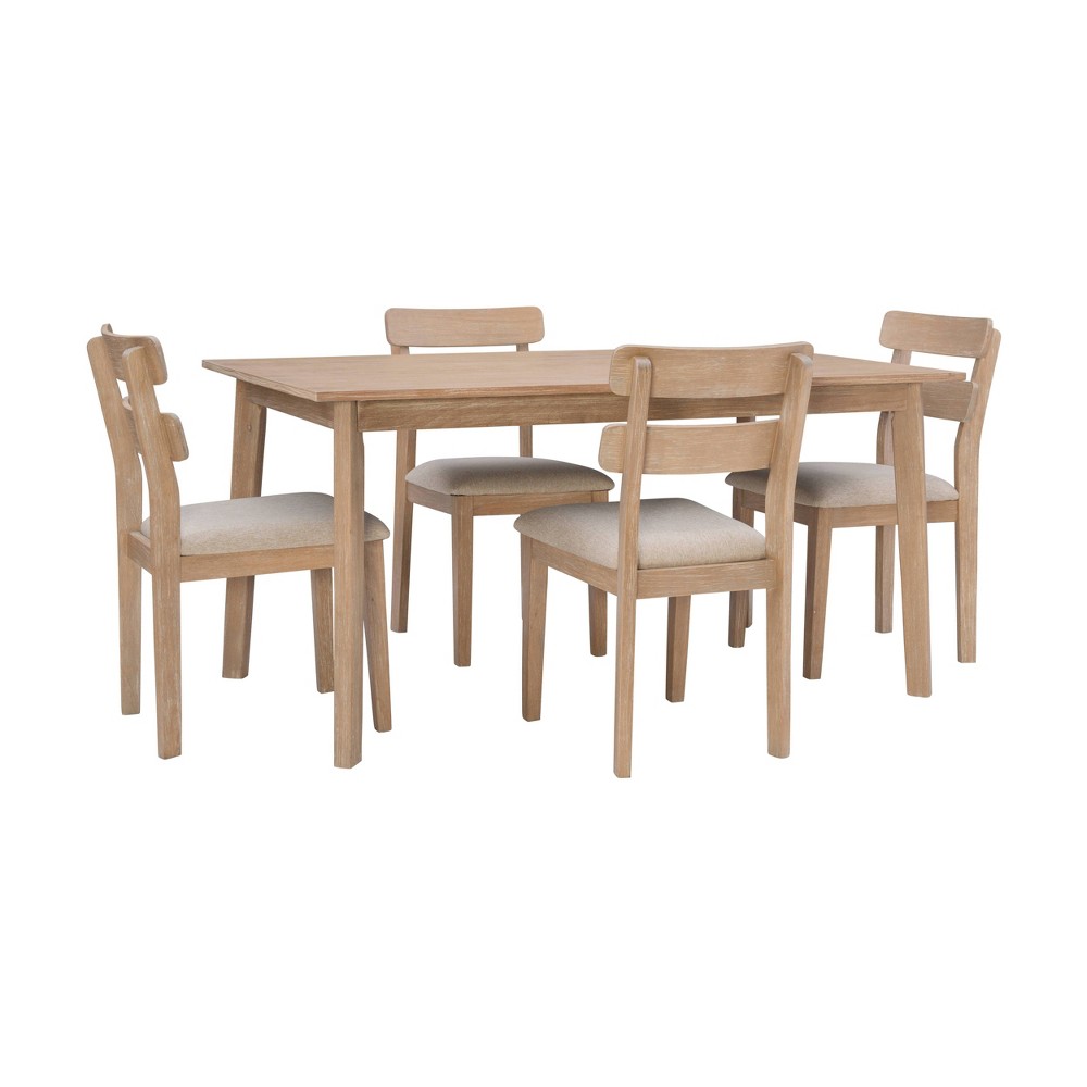 Photos - Dining Table 5pc Darden Slat Back Upholstered Dining Set Natural - Powell