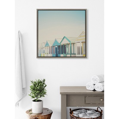 Sylvie Beach Hut Coastal Canvas Print with Gray Frame, 22x22