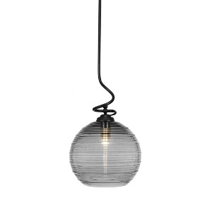 Toltec Lighting Capri 1 - Light Pendant in  Matte Black with 12" Smoke Ribbed Shade - 1 of 2