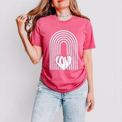 Simply Sage Market Women's Rainbow Love Heart Distressed Short Sleeve Graphic Tee