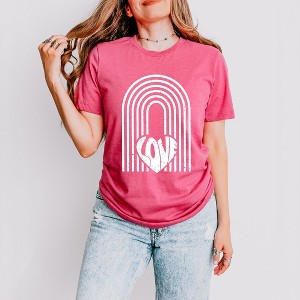Simply Sage Market Women's Rainbow Love Heart Distressed Short Sleeve Graphic Tee - 1 of 4