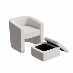Lirago 25"W * 23.2"D * 24.8"H Modern White Velvet Accent Chair with Storage Ottoman-Cream White Sofa Chair - 1 of 4
