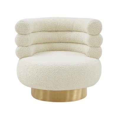 Cream Faux Shearling Swivel Chair with Gold Base