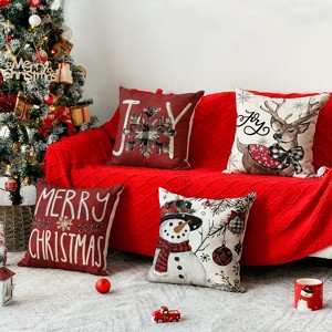 Joy Christmas Let It Snow Snowman Reindeer Throw Pillow Covers, 18 x 18 Inch Xmas Snowflake - 1 of 4