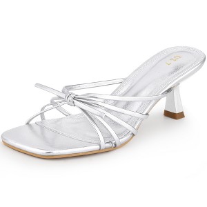 BLISSFUL STEP Women's Square Toe Strappy Kitten Heel Slide Sandals - 1 of 4