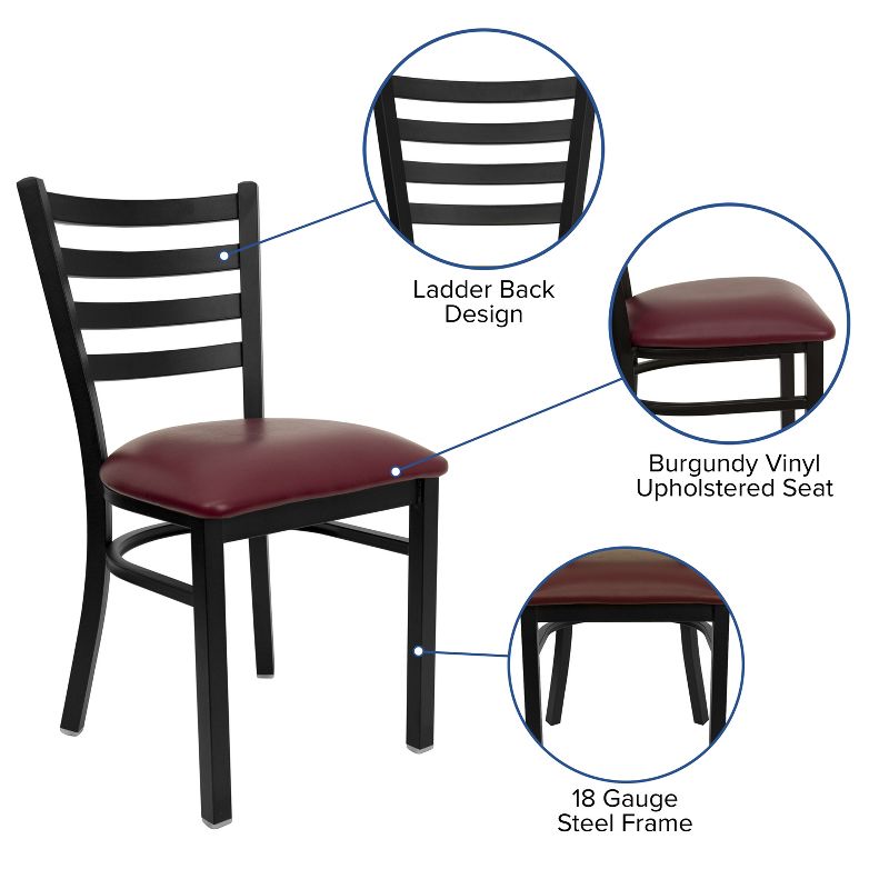 Flash Furniture 4 Pack HERCULES Series Black Ladder Back Metal Restaurant Chair - Burgundy Vinyl Seat, 4 of 12