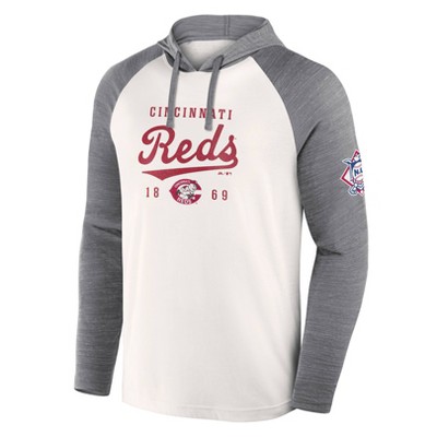 MLB Cincinnati Reds Men's White Long Sleeve Lightweight Bi-Blend Hooded Sweatshirt