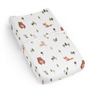 Sweet Jojo Designs Boy Girl Gender Neutral Unisex Changing Pad Sheet Woodland Animal Pals Green Beige and Orange - 1 of 4