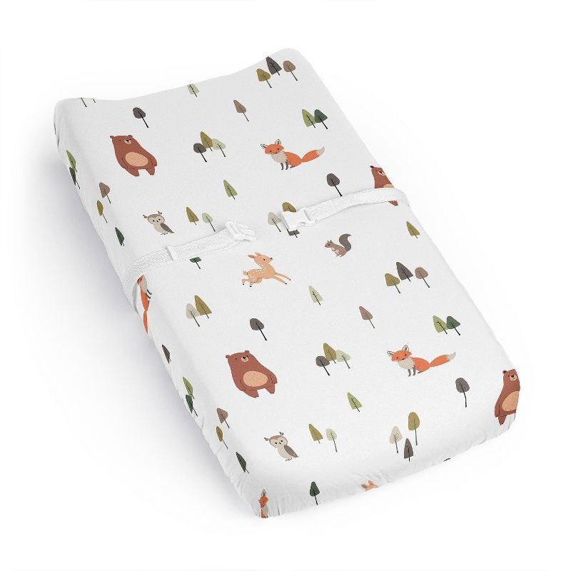 Sweet Jojo Designs Boy Girl Gender Neutral Unisex Changing Pad Sheet Woodland Animal Pals Green Beige and Orange, 1 of 8