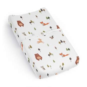 Sweet Jojo Designs Boy Girl Gender Neutral Unisex Changing Pad Sheet Woodland Animal Pals Green Beige and Orange