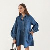 Anna-Kaci Women’s Button Front Denim Shirt Dress with Soft Woven Fabric Balloon Sleeves Front Patch Pockets - 2 of 4