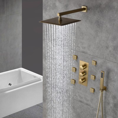 Brushed Gold Stainless Steel Dual Shower System with Handheld