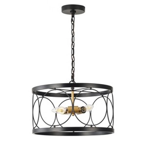 Modern 2-Light Drum Pendant Light, Black Cage Chandelier with Gold Sockets for Entryway, Bedroom - 1 of 4