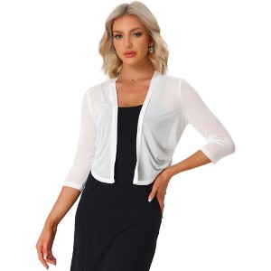 INSPIRE CHIC Women's 3/4 Sleeve Open Front Mesh Sheer Chiffon Bolero Shrug - 1 of 4
