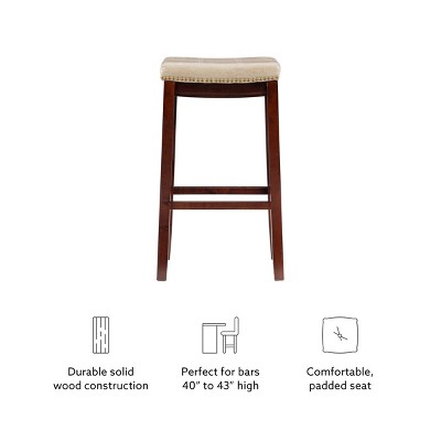 Beige Leather and Metal Backless Swivel Barstools, 32" Set of 2