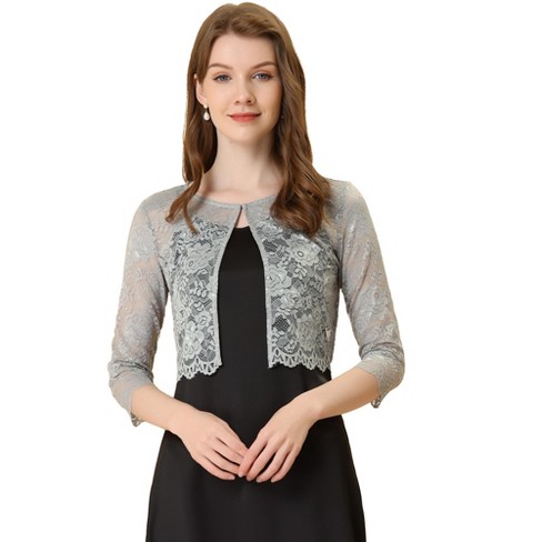 Allegra K Women's Elegant 3/4 Sleeve Sheer Floral Lace Cropped Bolero ...