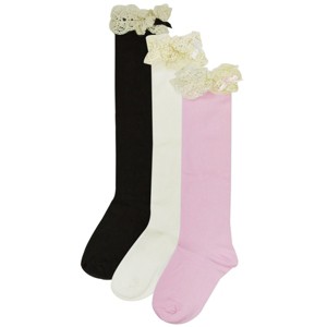Wrapables Lace Ruffles and Bow Knee High Girl Socks (Set of 3) - 1 of 4