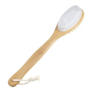 Unique Bargains Double-Side Long Handle Bath Brush for Shower 15.75" Length White 1 Pc - 1 of 4