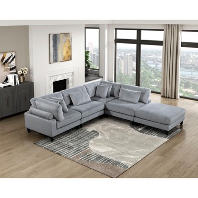 NicBex Couches for Living Room 4-Piece Modular Sectional Sofa Set Upholstered Corduroy Sofa Couch with Cushion Pillows and Solid Wood Legs