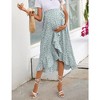 Women's Maternity Midi Skirt Pleated Elastic High Waist Summer Spring Boho Casual Ruffle Flowy Wrap Split Long Skirt Green Floral XXL - 4 of 4