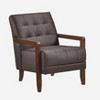 Okak Comfy Leather Accent Chair Contemporary Living Room Chair with Upholstered Tufted Cushion Walnut Finish Wood Armchair - 3 of 4