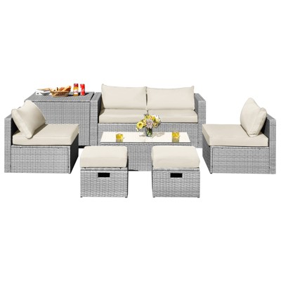 Tangkula 8 Pieces All-Weather PE Rattan Patio Furniture Set Outdoor Space-Saving Sectional Sofa Set with Storage Box