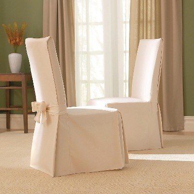Cotton Duck Long Dining Room Chair Slipcover Natural - Sure Fit