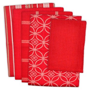 Dishtowel & Dishcloth Set Of 5 Red - Design Imports
