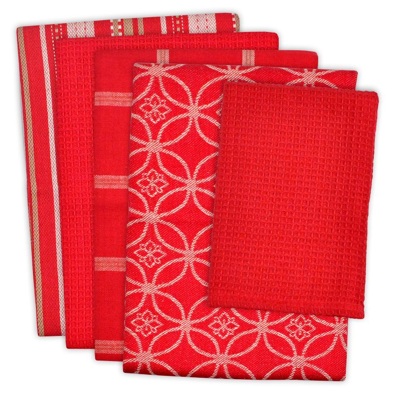 5pk Kitchen Towel &#38; Dishcloth Set Red - Design Imports, 1 of 8