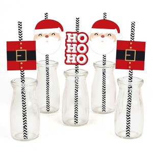 Big Dot of Happiness Jolly Santa Claus Paper Straw Decor - Christmas Party Striped Decorative Straws - Set of 24 - 1 of 4