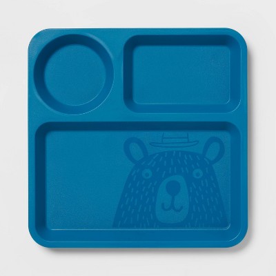 Image of 10" Plastic Kids' Square Divided Plate Blue - Pillowfort™