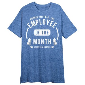 The Office Employee Of The Month Crew Neck Short Sleeve Blue Heather Women's Night Shirt - 1 of 2