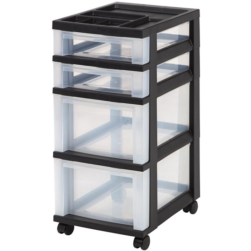 IRIS USA 4-Drawer Storage Cart with Organizer Top, Black, 1 of 6